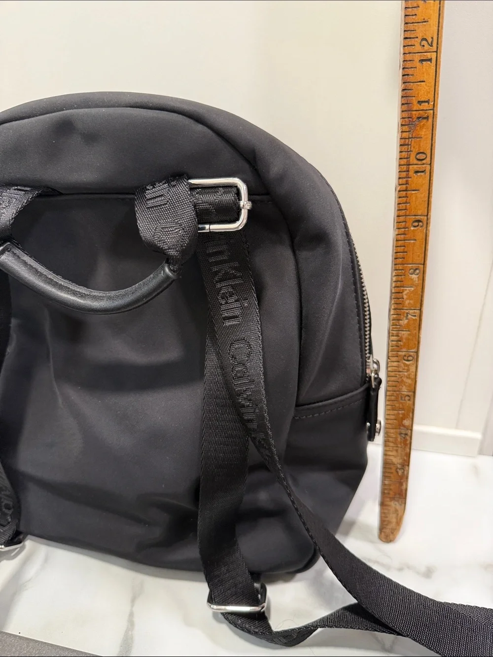 Calvin Klein Small Black Nylon Backpack Purse with Silver-tone Hardware